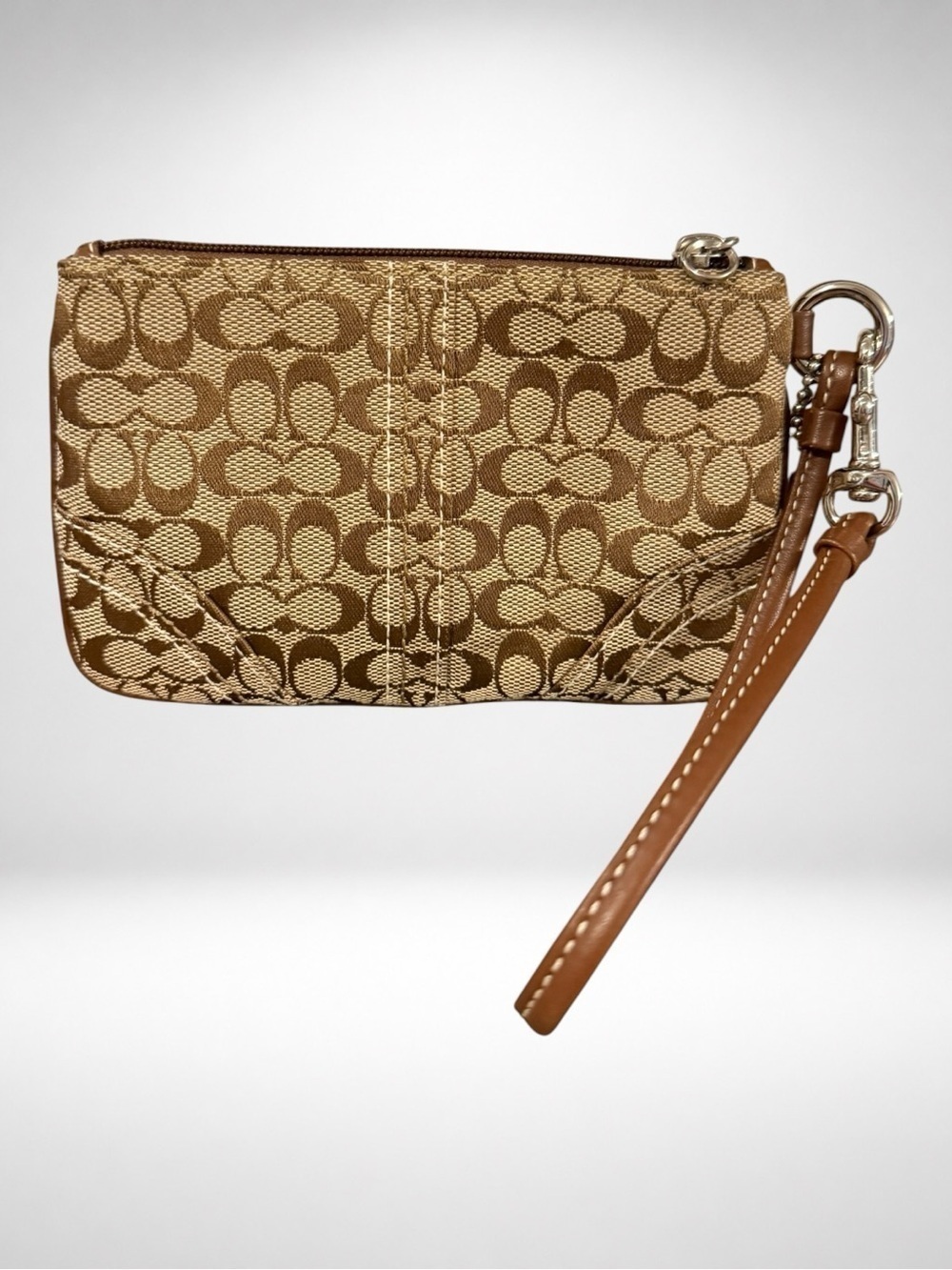 COACH Y2K Signature Monogram Canvas Wristlet Pouch Khaki Brown NWT Box Papers - Picture 3 of 7